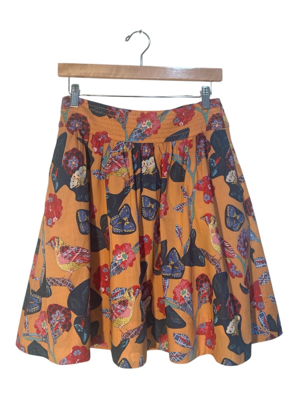 Nathalie Lété for Paris Bird Butterfly Floral Print Cotton Skirt Pockets  Sz 4
